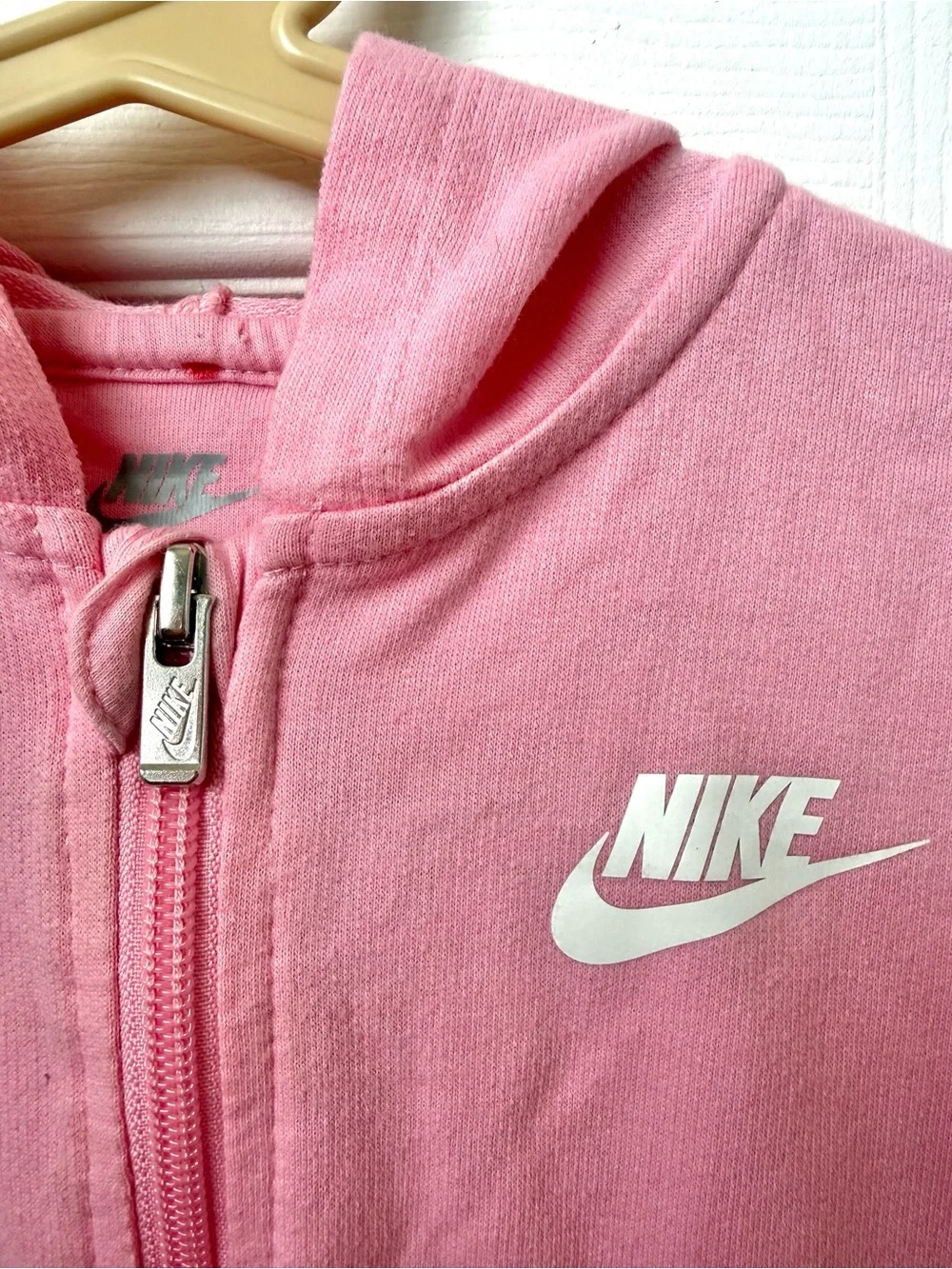 Nike Pink Hooded Zip One-Piece Bodysuit for Kids